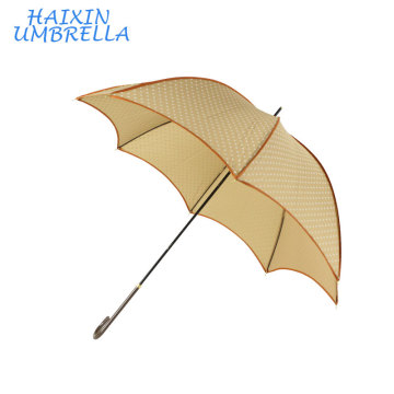 Promotion Beige Color Fashion Design Lotus Leaf Shape Wholesale 8 Rib Piping Straight Women's Umbrella Printed White Dots China